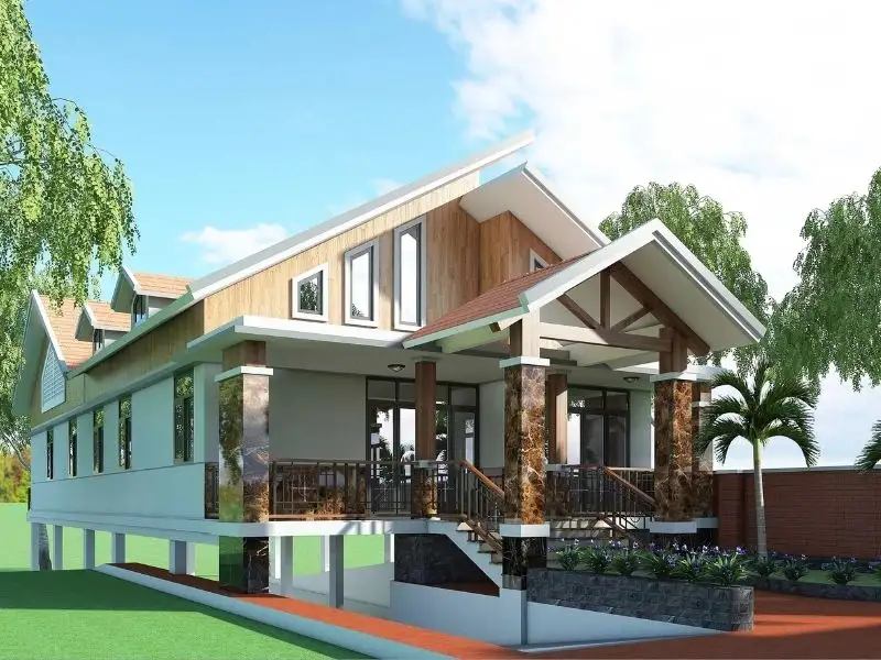 Mẫu nhà cấp 4 có tầng hầm đẹp với thiết kế mái Thái thông thoáng Xây dựng Nhất Tín 1