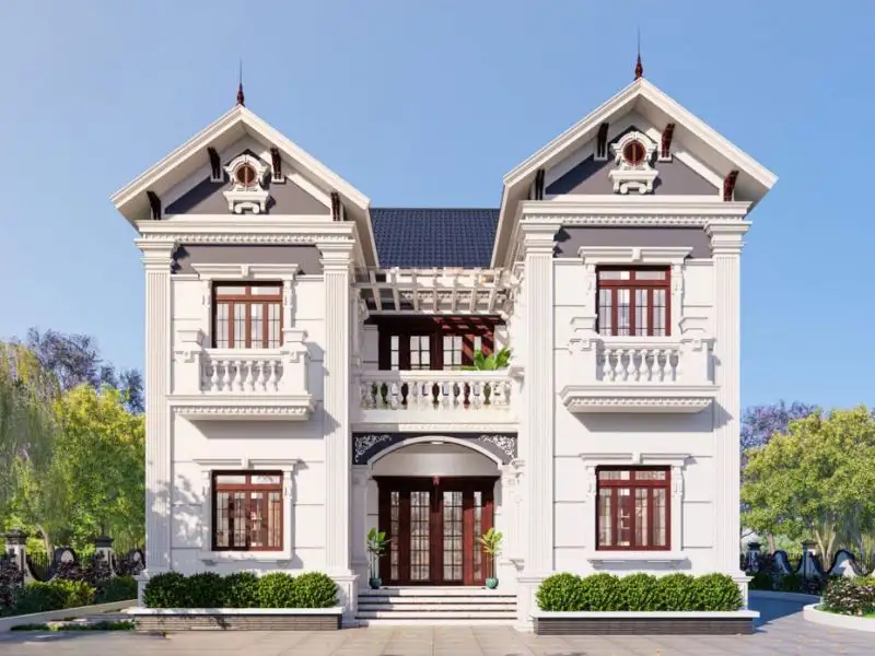 Mẫu nhà chữ U 2 tầng đẹp có sân vườn thông thoáng Xây dựng Nhất Tín