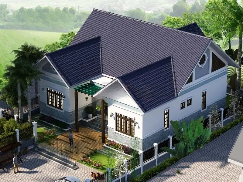 Mẫu nhà chữ U mái Thái kết hợp gạch kiến trúc hài hòa Xây dựng Nhất Tín 1