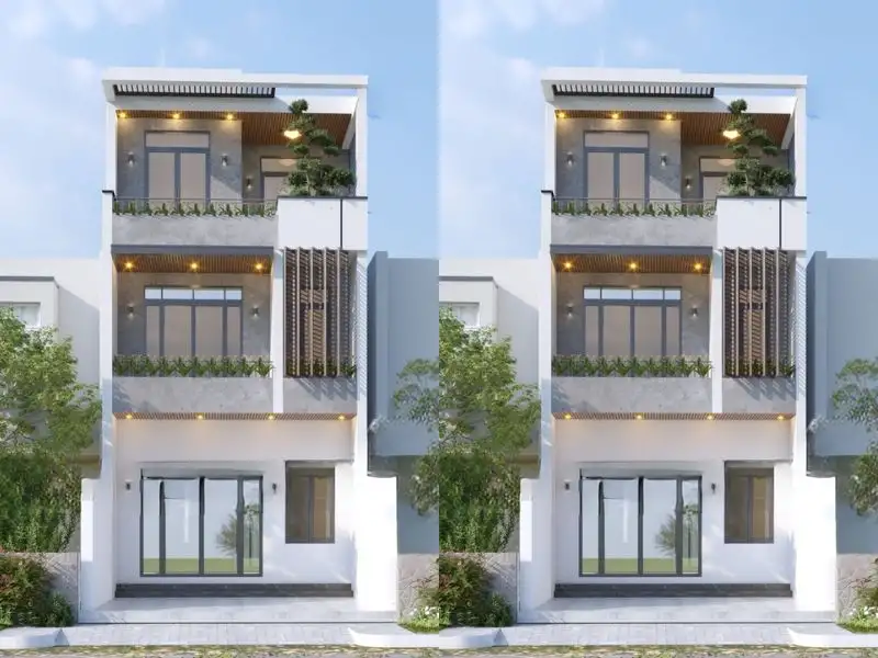 Mẫu nhà đẹp 72m2 2 tầng 1 tum có sân thượng sau với phong cách công nghiệp Xây dựng Nhất Tín 1