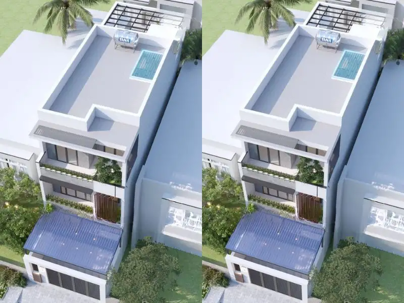 Mẫu nhà đẹp 72m2 2 tầng 1 tum có sân thượng sau với phong cách công nghiệp Xây dựng Nhất Tín 1