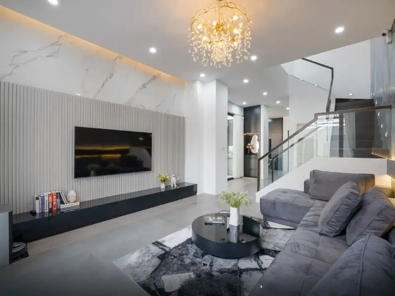 Mẫu nhà đẹp 80m2 thiết kế Hiện Đại với gam màu trắng - xám ấn tượng kết hợp nội thất hút mắt Xây dựng Nhất Tín 1