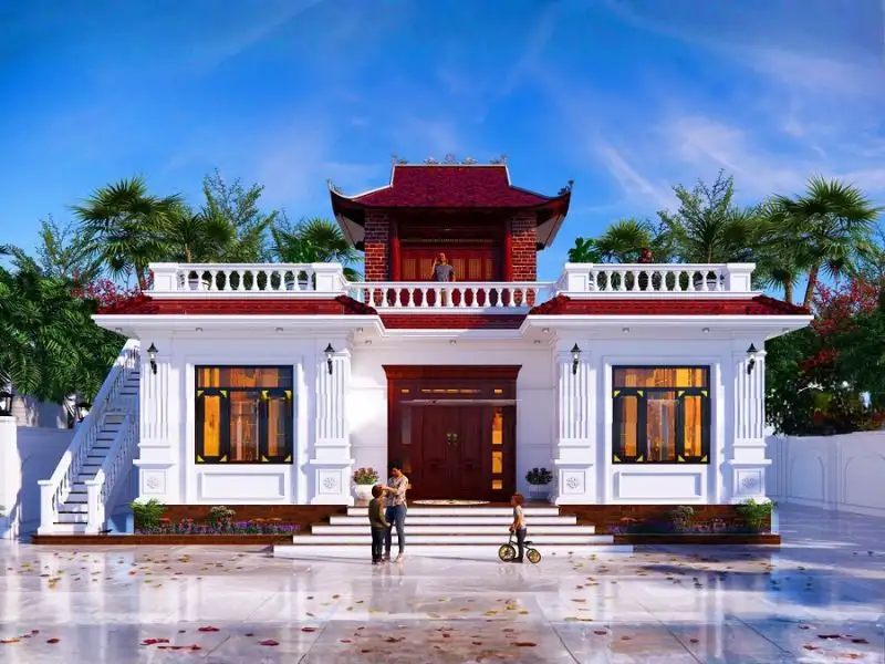 Mẫu nhà hình chữ U đẹp ở nông thôn kết hợp phòng thờ Xây dựng Nhất Tín 1
