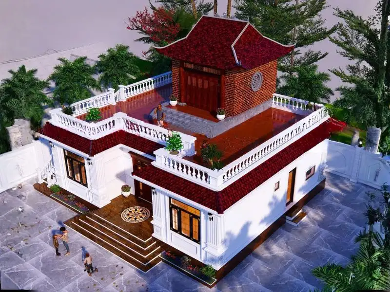 Mẫu nhà hình chữ U đẹp ở nông thôn kết hợp phòng thờ Xây dựng Nhất Tín 1