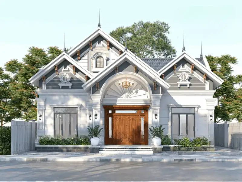 Mẫu nhà ngang 12m sâu 5m 1 tầng mái Thái cao ráo có 3 phòng ngủ Xây dựng Nhất Tín 1