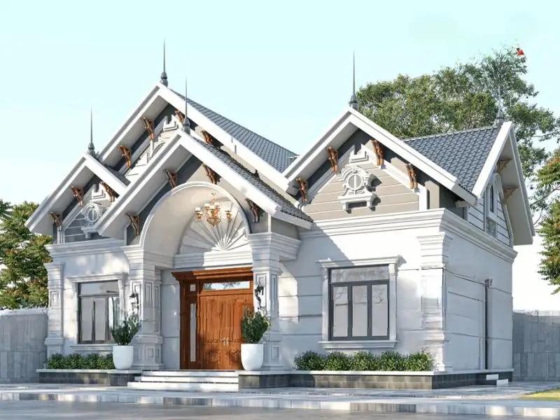 Mẫu nhà ngang 12m sâu 5m 1 tầng mái Thái cao ráo có 3 phòng ngủ Xây dựng Nhất Tín 1