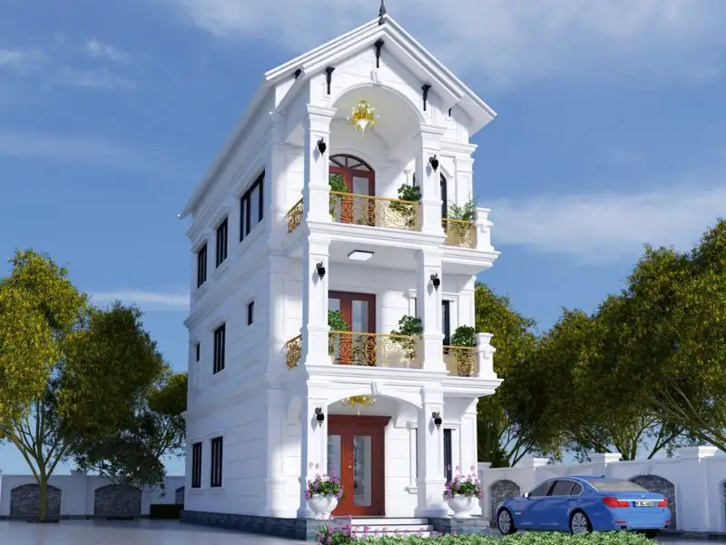 Mẫu nhà phố 80m2 3 tầng (5x16m) mái Thái phong cách Tân Cổ Điển Xây dựng Nhất Tín 1