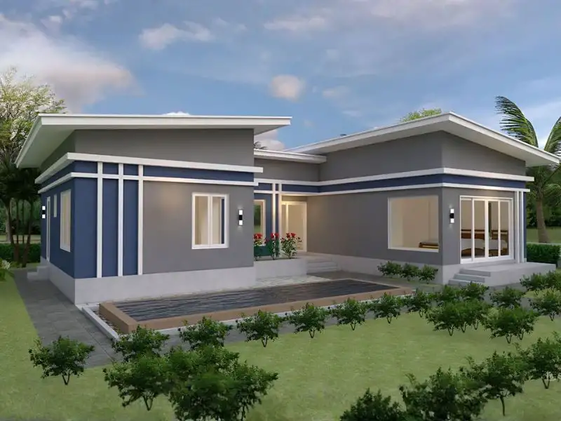 Mẫu nhà phố mặt tiền 15m x 10m thiết kế chữ U mái lệch độc đáo Xây dựng Nhất Tín