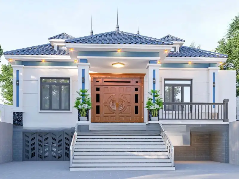 Mẫu nhà tầng âm đẹp với thiết kế mái Nhật cân đối Xây dựng Nhất Tín 1