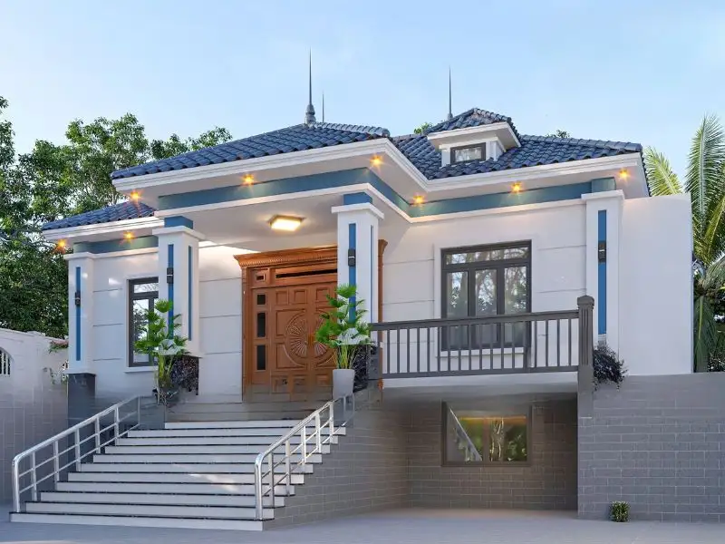 Mẫu nhà tầng âm đẹp với thiết kế mái Nhật cân đối Xây dựng Nhất Tín 1