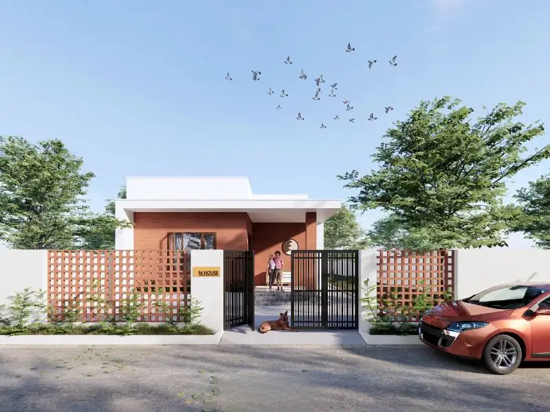 Mẫu nhà vuông 1 tầng 80m2 gạch mộc đầy mê hoặc Xây dựng Nhất Tín 1
