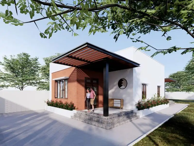 Mẫu nhà vuông 1 tầng 80m2 gạch mộc đầy mê hoặc Xây dựng Nhất Tín 1