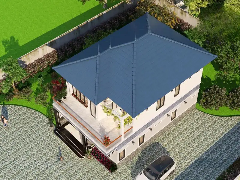 Mẫu nhà vuông 2 tầng đẹp ở nông thôn kết hợp vật liệu cao cấp Xây dựng Nhất Tín 1