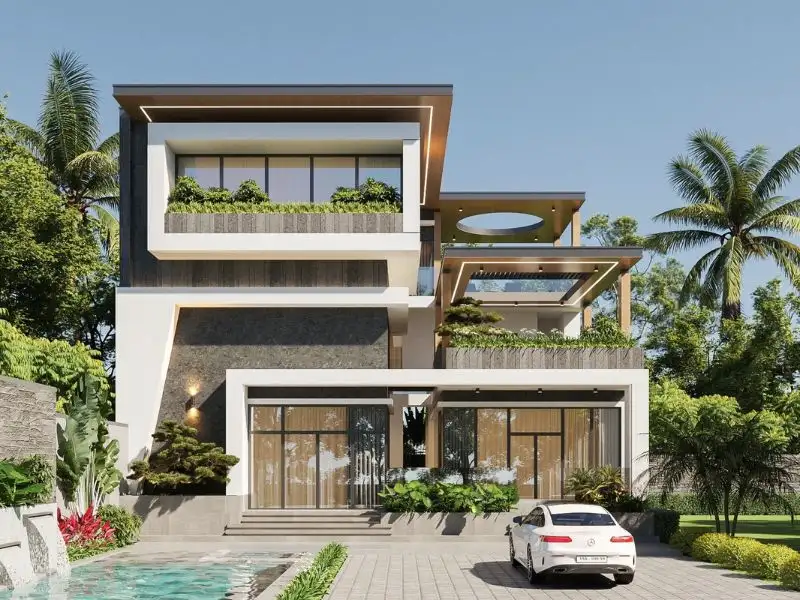 Mẫu nhà vuông 3 tầng đẹp có sân vườn tạo không gian nghỉ dưỡng cao cấp Xây dựng Nhất Tín 1