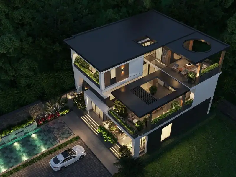 Mẫu nhà vuông 3 tầng đẹp có sân vườn tạo không gian nghỉ dưỡng cao cấp Xây dựng Nhất Tín 2