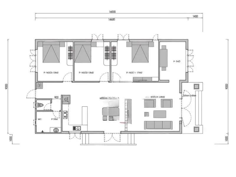 Mẫu nhà vuông cấp 4 100m2 mái Thái thoáng mát Xây dựng Nhất Tín 1