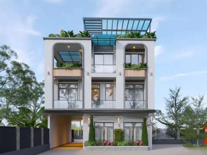 Nhà 11x8m 3 tầng Hiện Đại có gara bên hông nhà Xây dựng Nhất Tín 1