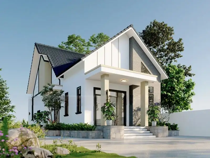 Nhà chữ A đẹp 1 tầng có gác lửng kết hợp gạch kiến trúc ấn tượng Xây dựng Nhất Tín 1