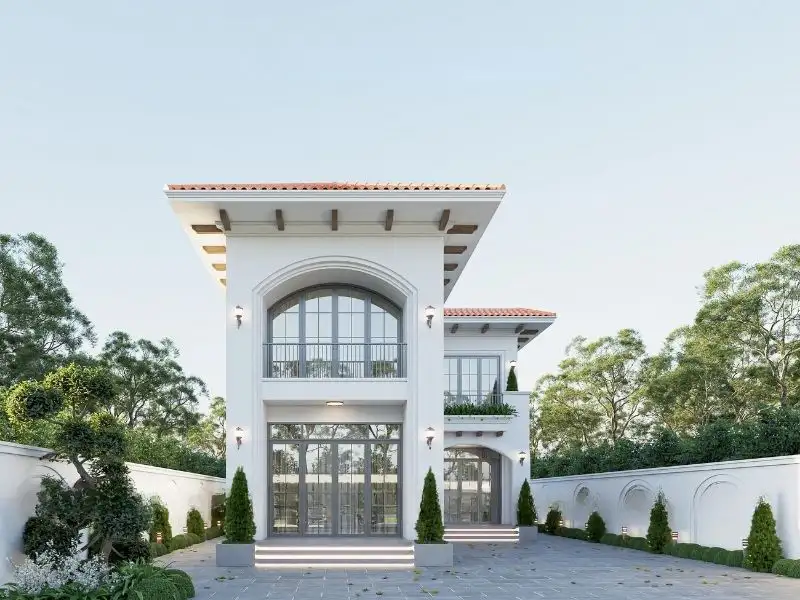Thiết kế nhà 60m2 2 tầng 1 tum tông trắng mang phong cách Địa Trung Hải Xây dựng Nhất Tín 1