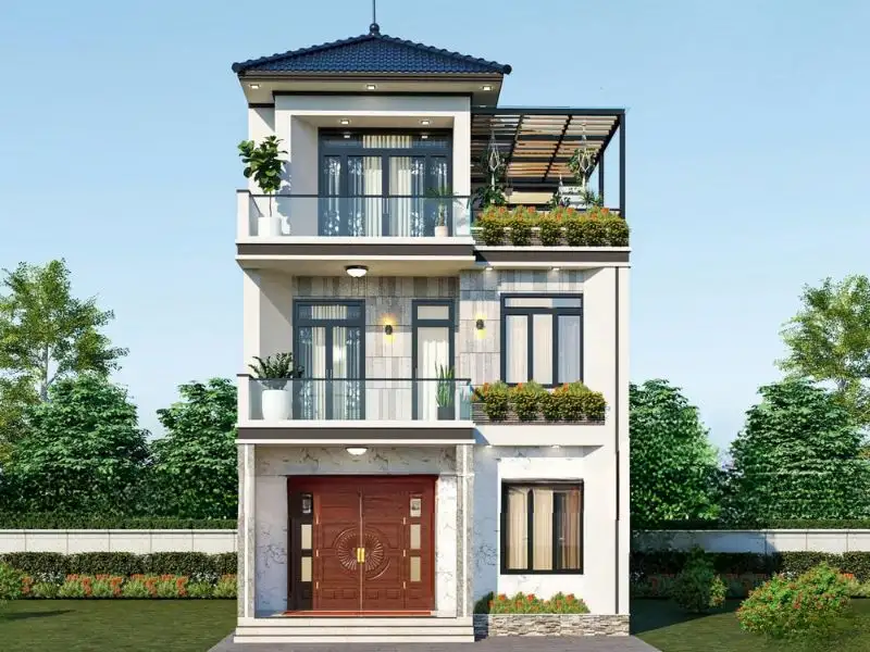 Thiết kế nhà 60m2 mặt tiền 6m mái Nhật với quy mô 3 tầng bề thế Xây dựng Nhất Tín 1