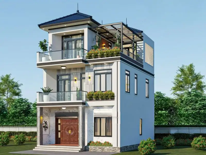 Thiết kế nhà 60m2 mặt tiền 6m mái Nhật với quy mô 3 tầng bề thế Xây dựng Nhất Tín 1