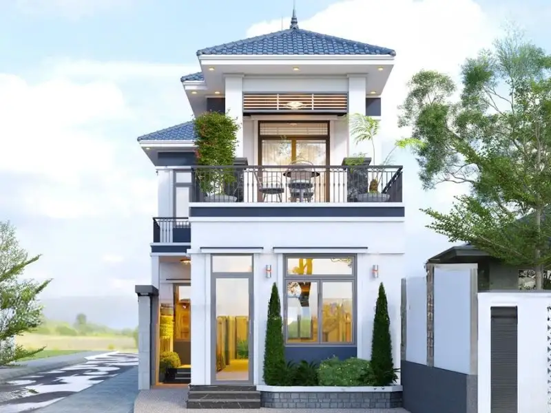 Thiết kế nhà 75m2 2 tầng chữ L nổi bật cùng ban công rộng thoáng đãng Xây dựng Nhất Tín 1