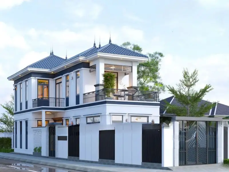 Thiết kế nhà 75m2 2 tầng chữ L nổi bật cùng ban công rộng thoáng đãng Xây dựng Nhất Tín 1