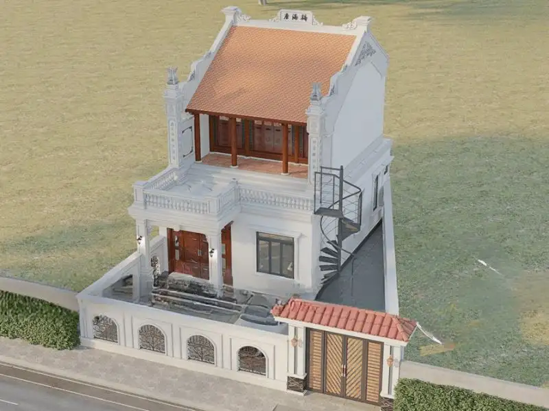 Thiết kế nhà 80m2 2 tầng (8x10m) có phòng thờ được bố trí riêng ở tầng trên Xây dựng Nhất Tín 1