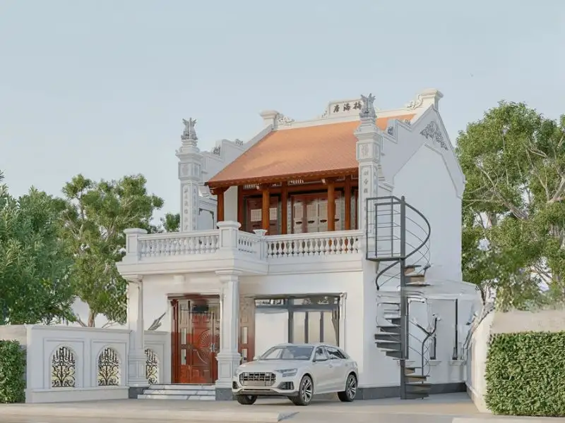 Thiết kế nhà 80m2 2 tầng (8x10m) có phòng thờ được bố trí riêng ở tầng trên Xây dựng Nhất Tín 1