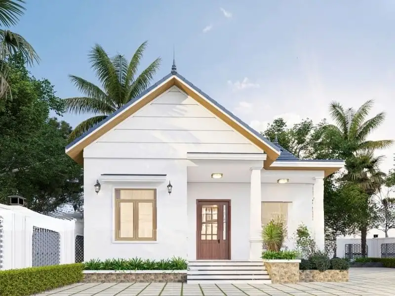 Thiết kế nhà mặt tiền 11m sâu 8m mái Thái có gam màu trắng chủ đạo Xây dựng Nhất Tín 1