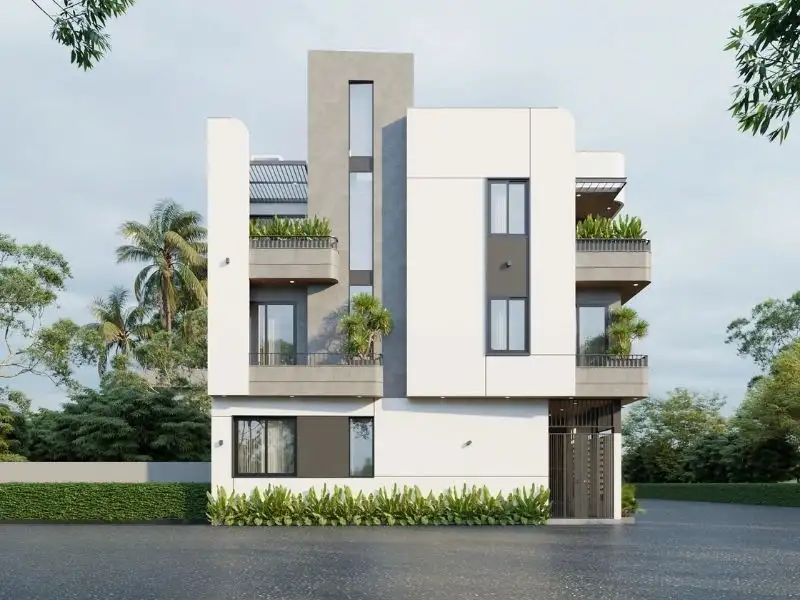 Thiết kế nhà mặt tiền 12m sâu 5m 3 tầng 1 tum với không gian sống xanh Hiện Đại Xây dựng Nhất Tín 1