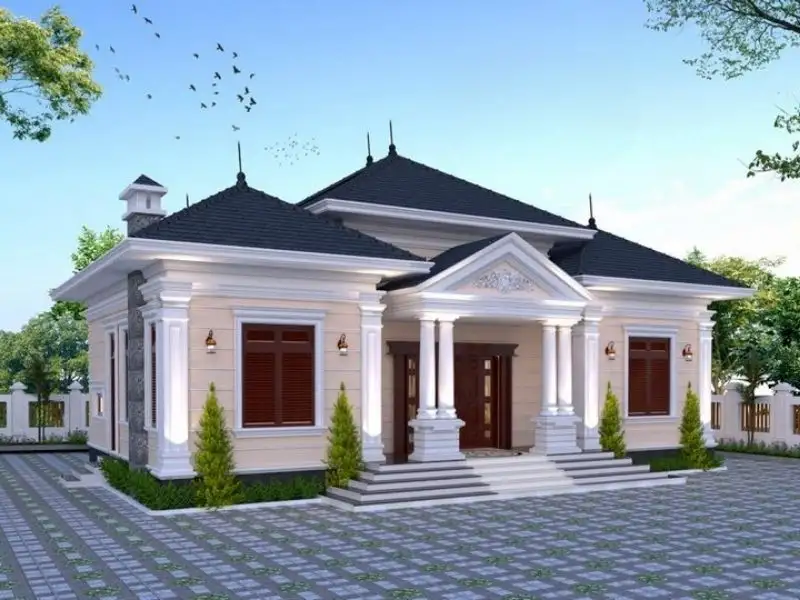 Thiết kế nhà mặt tiền 15m sâu 10m 1 tầng mái Nhật thanh thoát có khuôn viên rộng rãi Xây dựng Nhất Tín 1