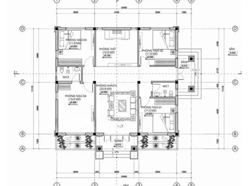Bản vẽ bố trí công năng 2D mẫu nhà phố 90m2 tối ưu diện tích Xây dựng Nhất Tín 1