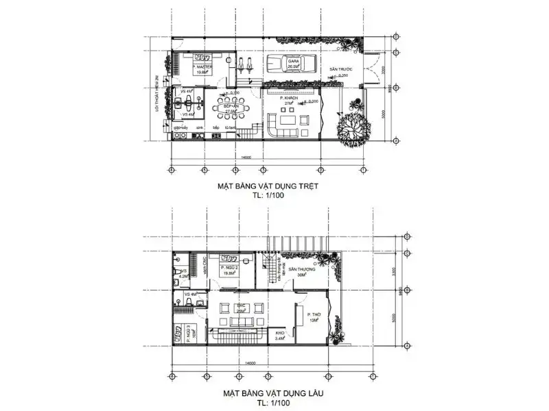 Bản vẽ bố trí công năng 2D mẫu nhà phố 90m2 tối ưu diện tích Xây dựng Nhất Tín 1