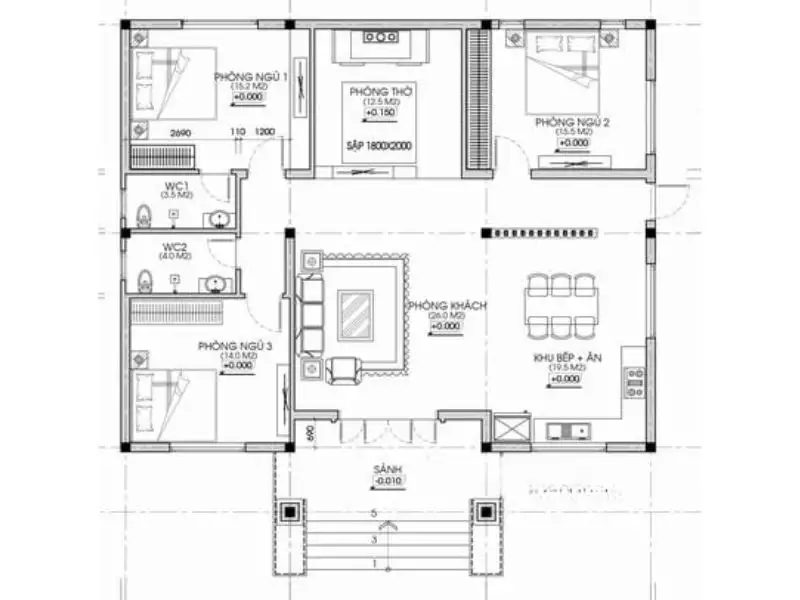 Bản vẽ bố trí công năng nhà 150m2 đầy tiện ích Xây dựng Nhất Tín 1