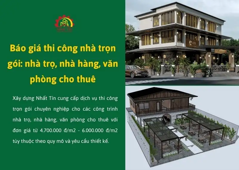 Báo giá thi công nhà trọn gói nhà trọ, nhà hàng, văn phòng cho thuê Xây dựng Nhất Tín