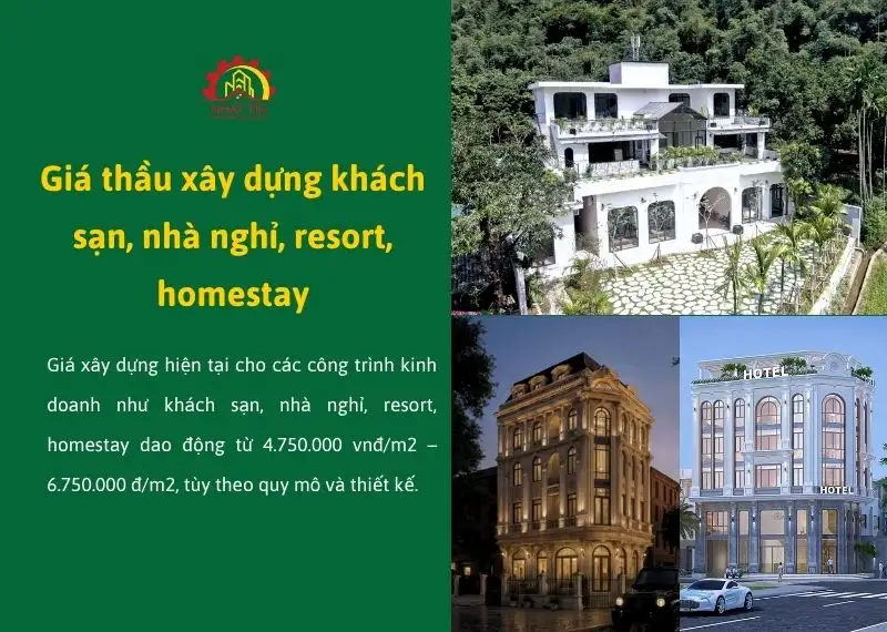 Giá thầu xây dựng khách sạn, nhà nghỉ, resort, homestay Xây dựng Nhất Tín