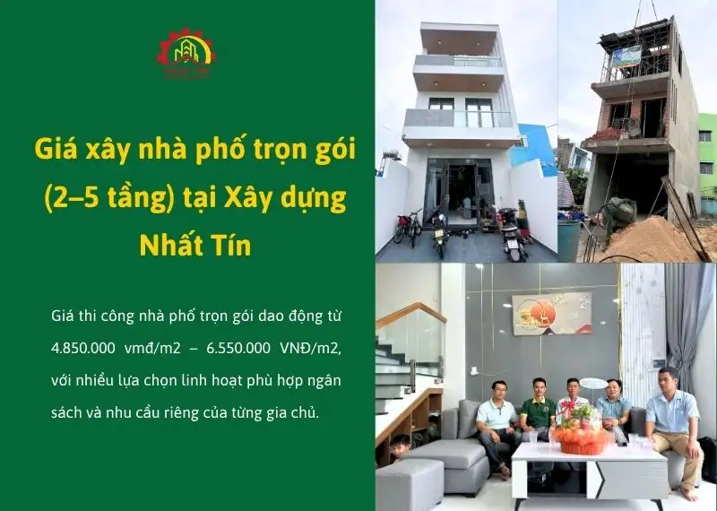 Chi phí xây nhà phố trọn gói (2–5 tầng) tại Xây dựng Nhất Tín