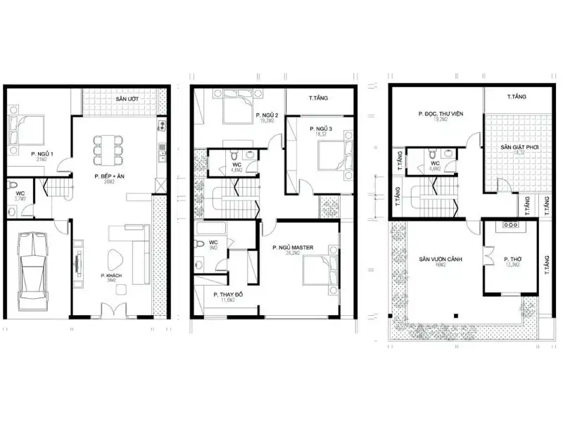 Gợi ý các phương án bố trí công năng tiện ích nhà 140m2 theo từng quy mô Xây dựng Nhất Tín 1