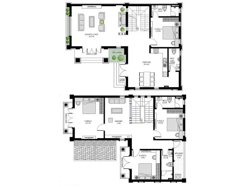 Gợi ý một số phương án bố trí công năng 2D mẫu nhà đẹp hình chữ L Xây dựng Nhất Tín 5