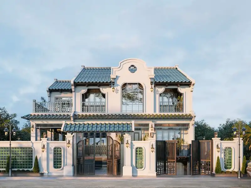 Mặt tiền nhà 15x10 phong cách Indochine ấn tượng với nét đẹp vượt thời gian Xây dựng Nhất Tín 1