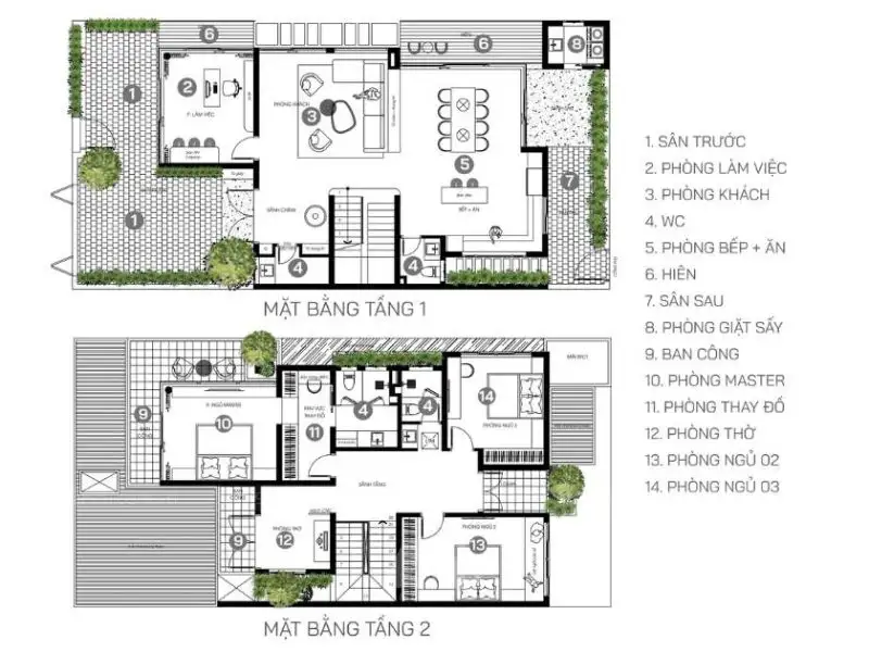 Mẫu biệt thự mặt bằng nhà phố 200m2 (8x20m) tối giản Hiện Đại cho gia đình thành thị Xây dựng Nhất Tín 1