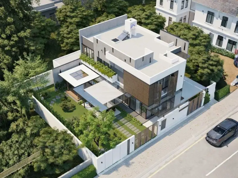 Mẫu biệt thự mặt bằng nhà phố 200m2 (8x20m) tối giản Hiện Đại cho gia đình thành thị Xây dựng Nhất Tín 1