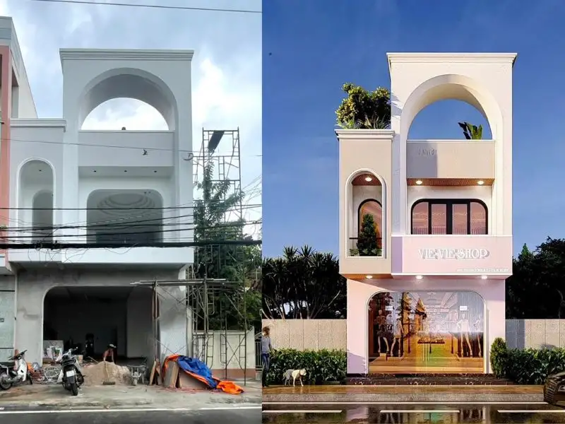 Mẫu nhà 2 tầng 90m2 đẹp có tum kết hợp kinh doanh shop quần áo giúp gia chủ tiết kiệm chi phí Xây dựng Nhất Tín 1