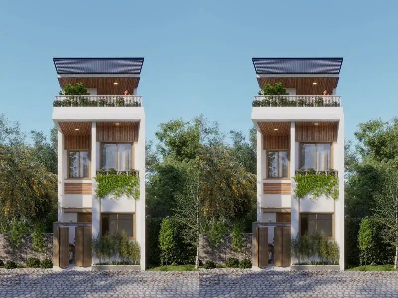 Mẫu nhà 5x24m thiết kế kết hợp lam gỗ dọc trang trí mang đến màu sắc ấm cúng Xây dựng Nhất Tín 1