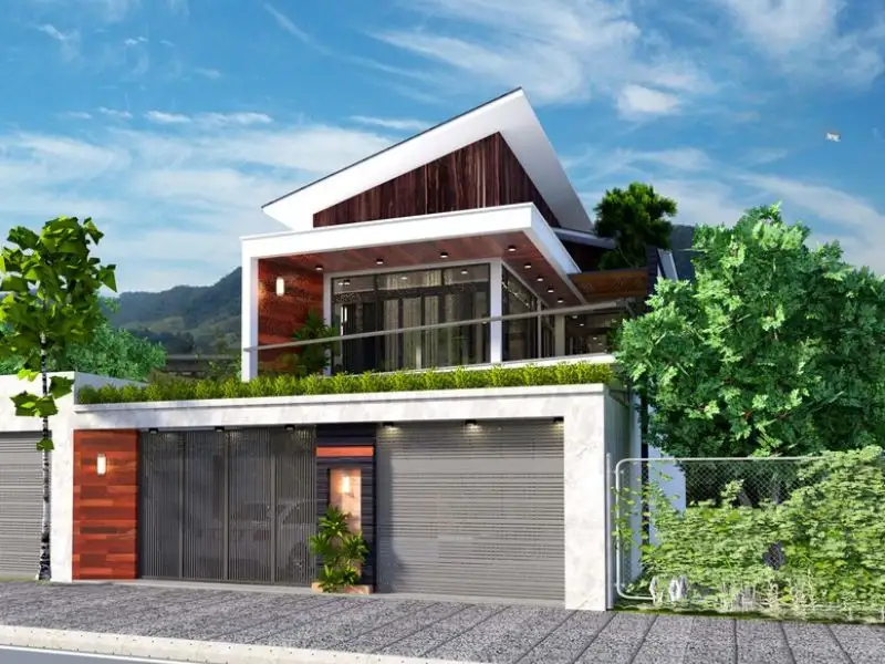 Mẫu nhà 90m2 2 tầng chữ L mái xéo độc lạ Xây dựng Nhất Tín 1