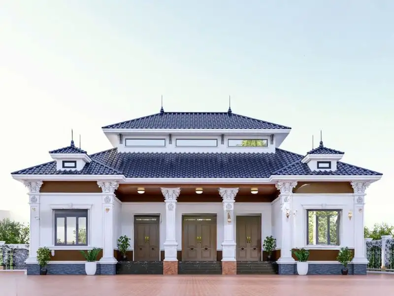 Mẫu nhà cấp 4 120m2 3 phòng ngủ 1 thờ nổi bật với gác lửng và cột Corinth thanh thoát Xây dựng Nhất Tín 1