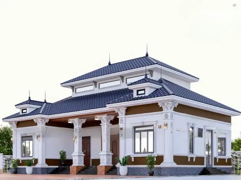 Mẫu nhà cấp 4 120m2 3 phòng ngủ 1 thờ nổi bật với gác lửng và cột Corinth thanh thoát Xây dựng Nhất Tín 1