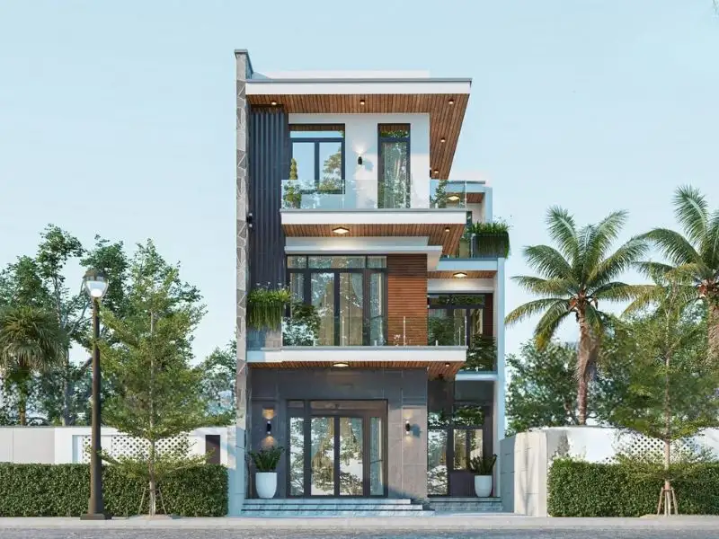 Mẫu nhà chữ L 3 tầng diện tích 96m2 với mái bằng tinh tế Xây dựng Nhất Tín 1