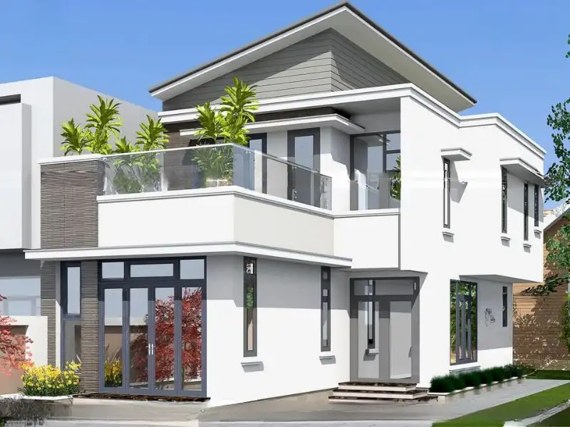 Mẫu nhà chữ L đẹp ở nông thôn có gác lửng với thiết kế mái lệch ấn tượng Xây dựng Nhất Tín 1